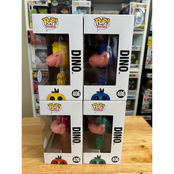 COMPLETE SET 4 2500 PCS LE Dino Flintstones Funko Pop #406 Green Yellow Blue Red - Picture 3 of 6